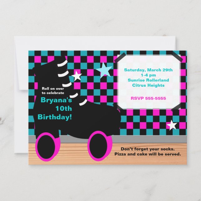 Invitación a la fiesta de patinaje Verde azulado r (Anverso)