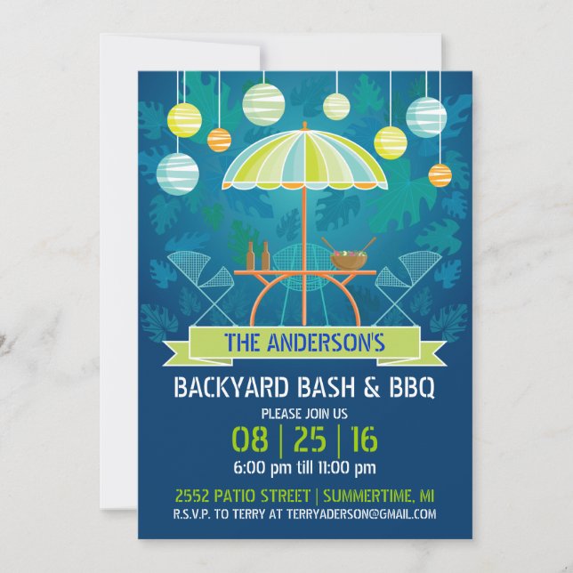 Invitación a la fiesta de patio de noche de verano (Anverso)