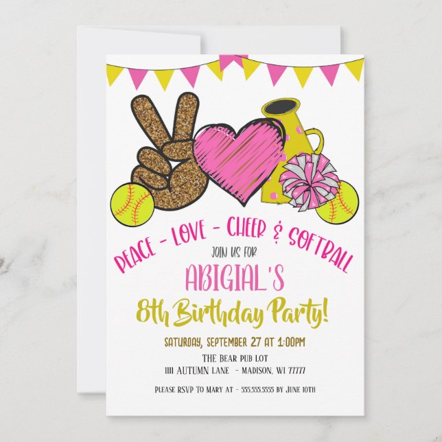 Invitación a la fiesta de Peace Love Cheer (Anverso)