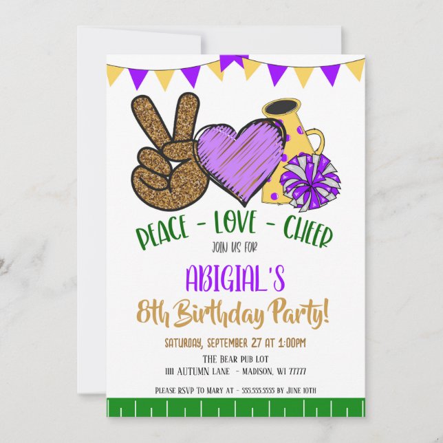 Invitación a la fiesta de Peace Love Cheer (Anverso)