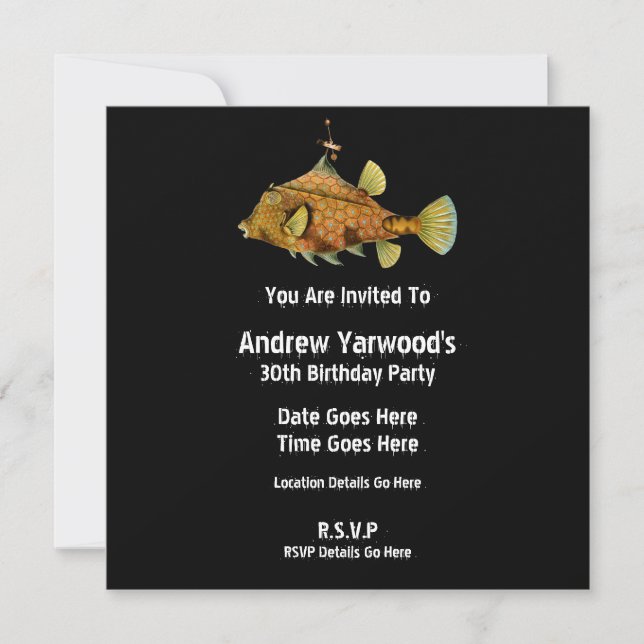 Invitación a la Fiesta de Peces Steampunk (Anverso)