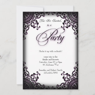 Invitación a la fiesta de pergamino gótico negro y