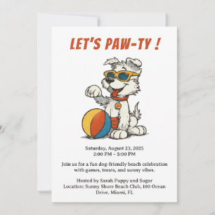 Invitación a la fiesta de perros en la playa retro