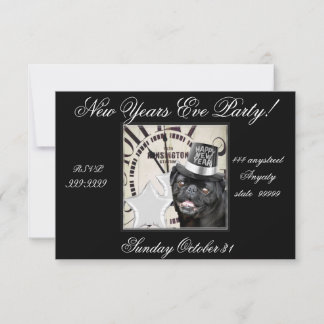 Invitación a la fiesta de perros pug de Año Nuevo