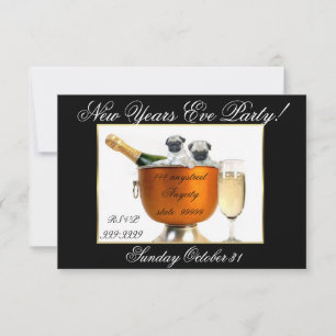 Invitación a la fiesta de perros pug de Año Nuevo