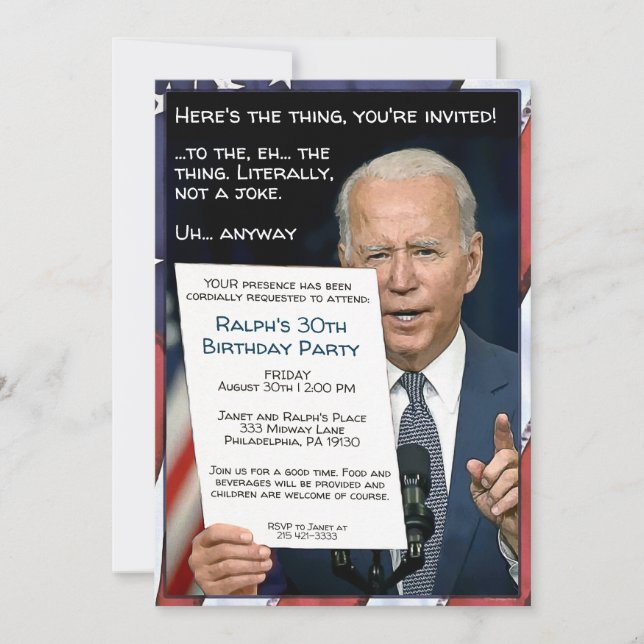 Invitación a la fiesta de Personalizable Joe Biden (Anverso)
