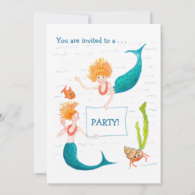 Invitación a la fiesta de personalizable - Sirenas (Anverso)