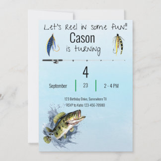 Invitación a la fiesta de pesca editable para niño