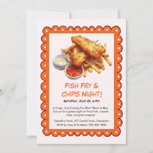 Invitación a la fiesta de pescado frito y patatas