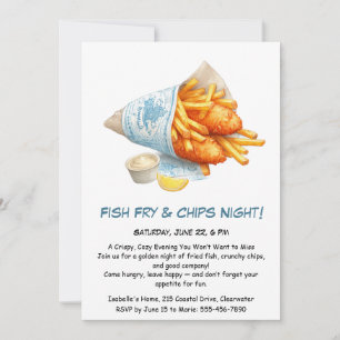 Invitación a la fiesta de pescado frito y patatas