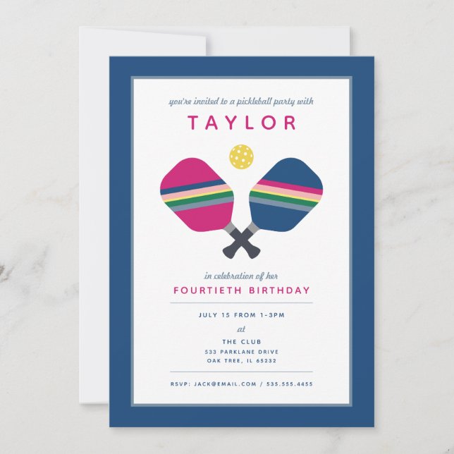 Invitación a la fiesta de pickleball azul verde ro (Anverso)