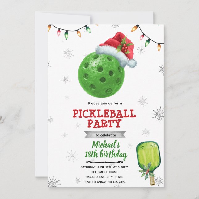 invitación a la fiesta de pickleball de Navidad (Anverso)