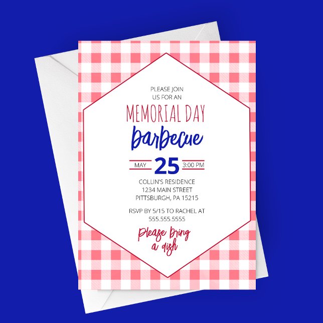 Invitación a la fiesta de picnic de barbacoa (Memorial Day Barbecue Party Invitation - Picnic Table Design - Pot Luck Memorial Day)