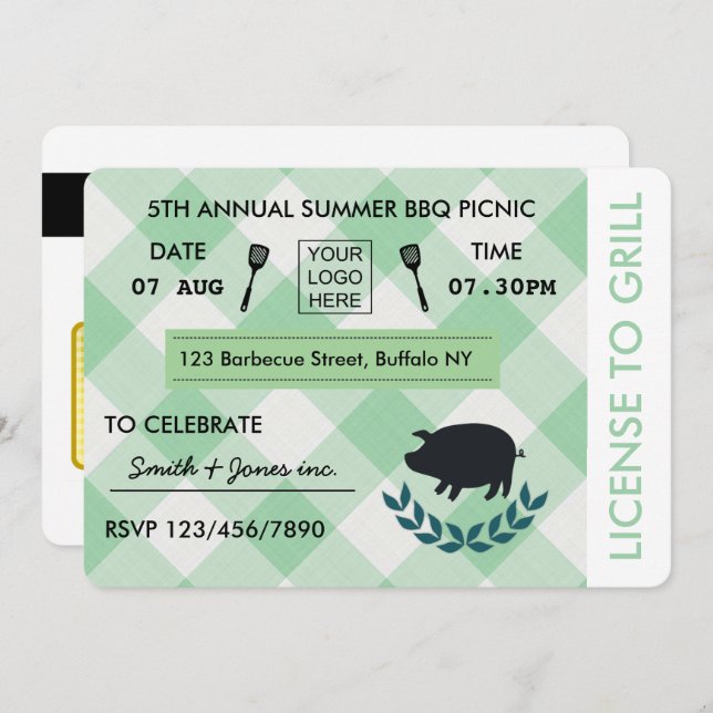 Invitación a la fiesta de picnic de barbacoa corpo (Anverso / Reverso)