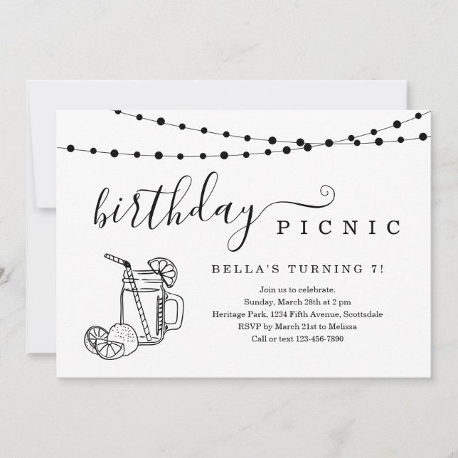 Invitación a la fiesta de picnic de cumpleaños (Anverso)
