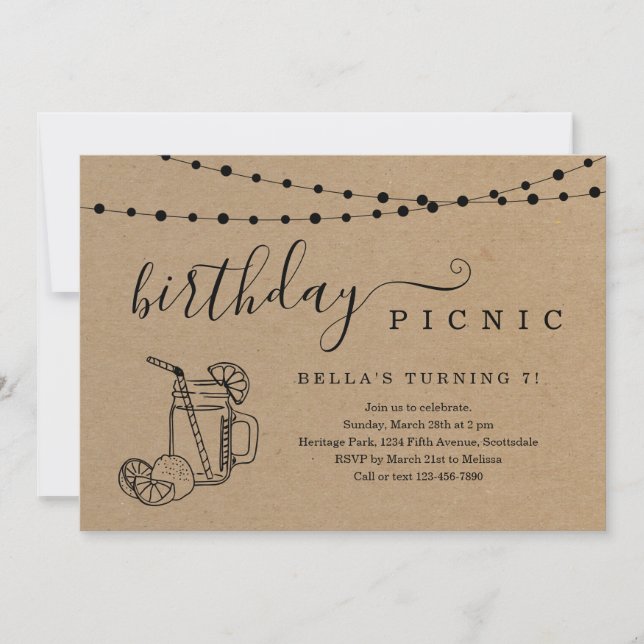 Invitación a la fiesta de picnic de cumpleaños (Anverso)