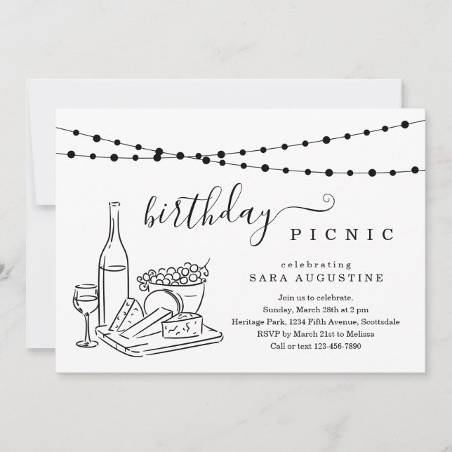 Invitación a la fiesta de picnic de cumpleaños par (Anverso)