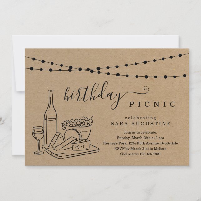 Invitación a la fiesta de picnic de cumpleaños par (Anverso)