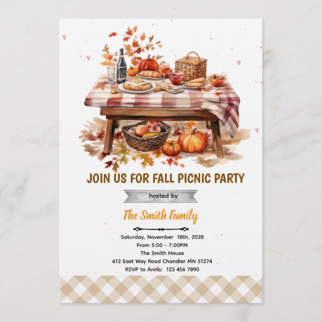 invitación a la fiesta de picnic de otoño (Anverso)