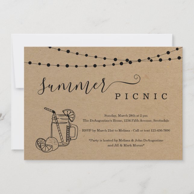 Invitación a la fiesta de picnic de verano (Anverso)