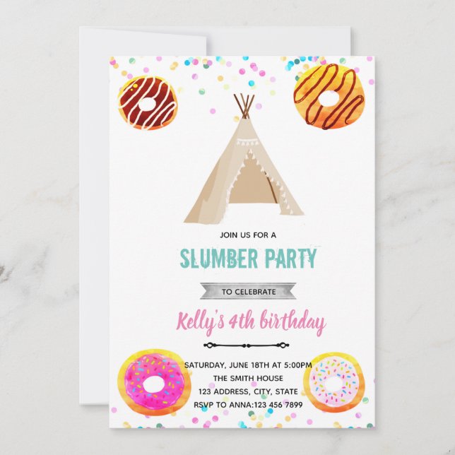 invitación a la fiesta de pijamas de donas (Anverso)