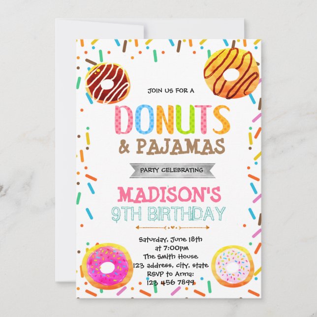 Invitación a la fiesta de pijamas de Donut (Anverso)