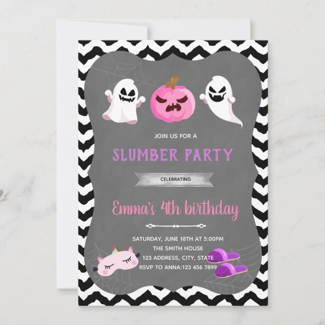 Invitación a la fiesta de pijamas de Halloween (Anverso)