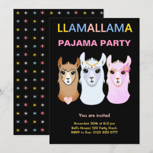 Invitación a la fiesta de pijamas de Llama