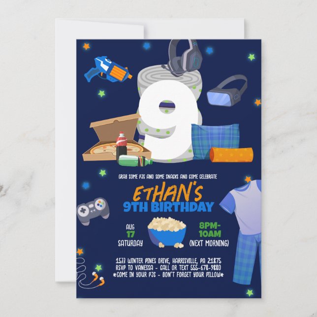 Invitación a la Fiesta de Pijamas de los Chicos en (Anverso)