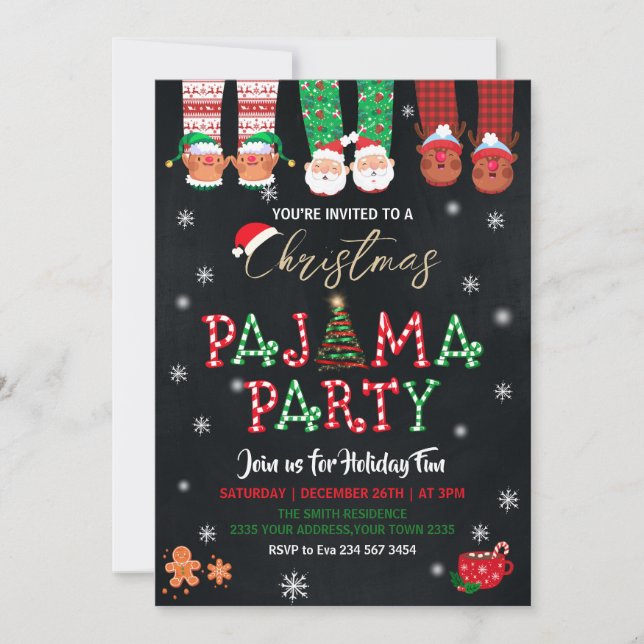 Invitación a la fiesta de pijamas de Navidad (Anverso)