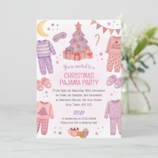 Invitación a la fiesta de pijamas de Navidad rosa