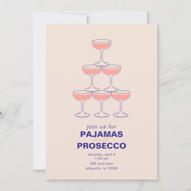 Invitación a la fiesta de pijamas y Prosecco (Anverso)