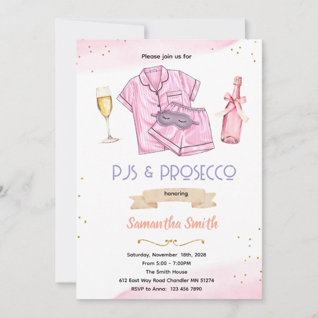 invitación a la fiesta de pijamas y prosecco (Anverso)