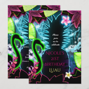 Invitación a la fiesta de piña con luces de neón e