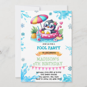 invitación a la fiesta de pingüinos en la piscina 