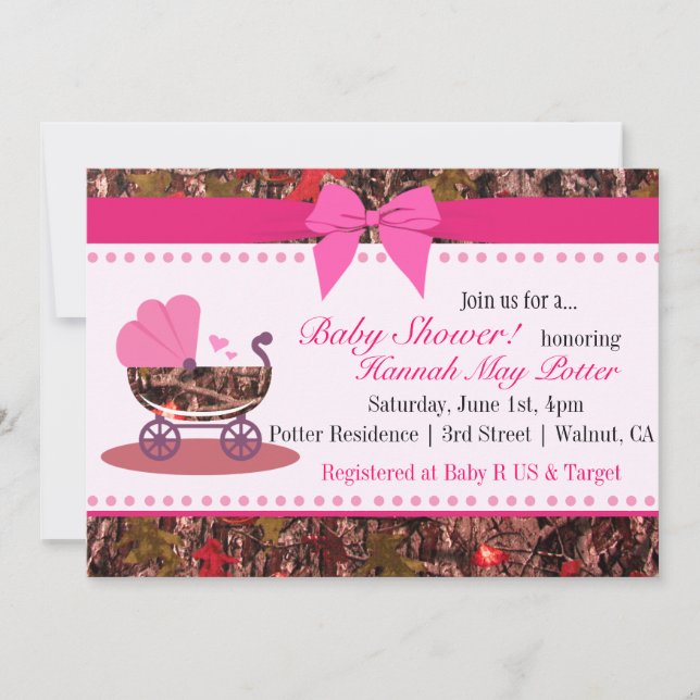 Invitación a la fiesta de Pink Camo Baby Shower (Anverso)