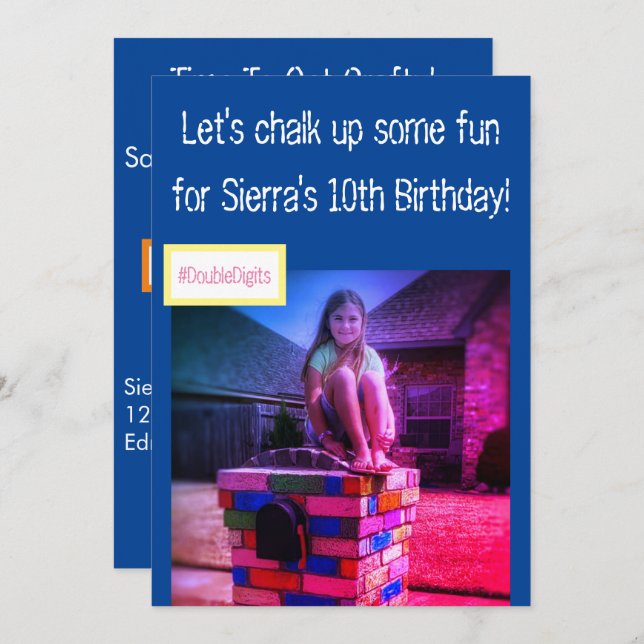 Invitación a la fiesta de pintura con tiza ingenio (Anverso / Reverso)