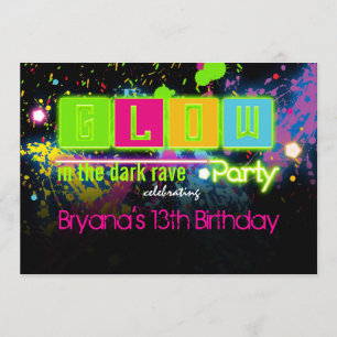 Invitación a la fiesta de pintura de neón que bril