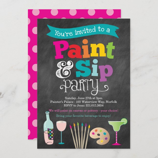 Invitación a la fiesta de pintura y vino Paint and (Anverso / Reverso)