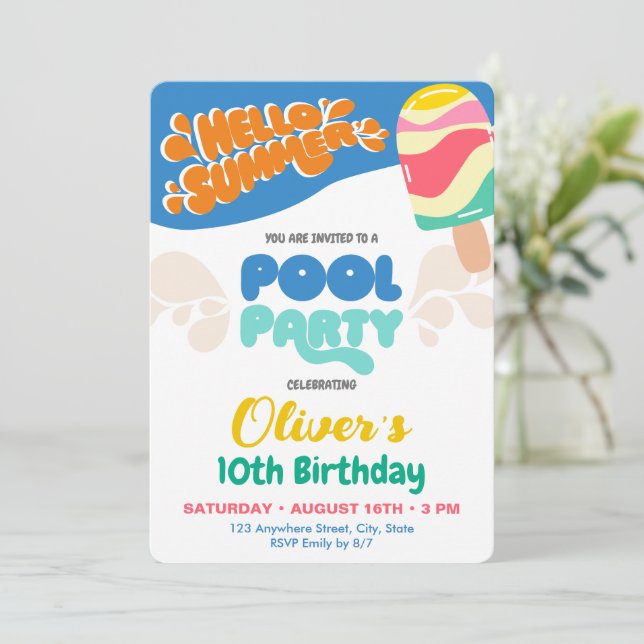 Invitación a la Fiesta de Piscina (Anverso de pie)
