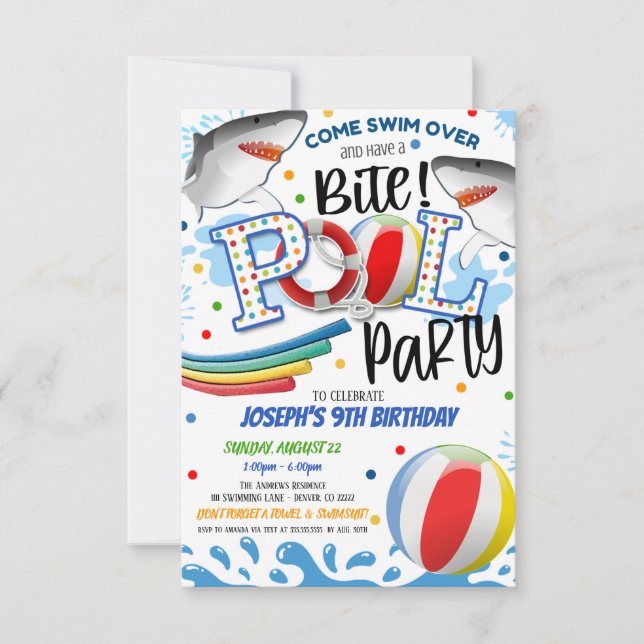 Invitación a la Fiesta de Piscina Ataque de Tiburó (Anverso)