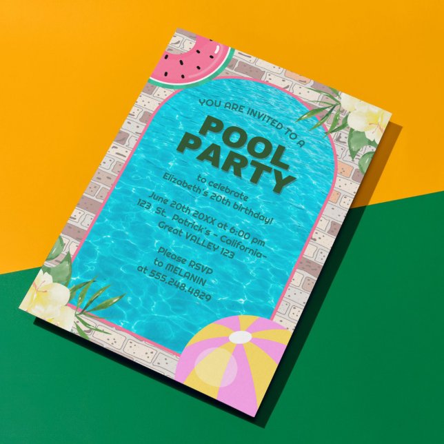 Invitación a la fiesta de Piscina de Adultos Azule (Palm Summer Blue Adult Pool Party Invitation)