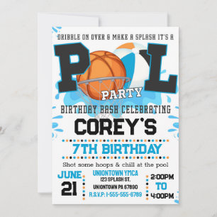 Invitación a la Fiesta de Piscina de Baloncesto Ma