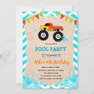 invitación a la fiesta de piscina de camiones mons