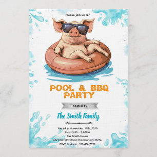 Invitación a la fiesta de piscina de cerdos y barb