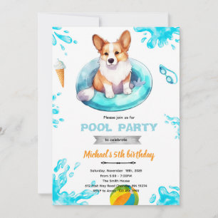 Invitación a la fiesta de piscina de Corgi