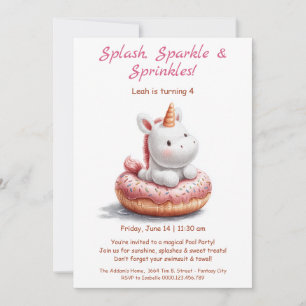 Invitación a la Fiesta de Piscina de Donas Unicorn