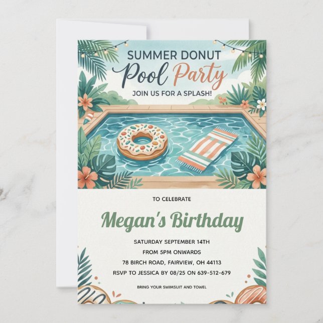 Invitación a la fiesta de piscina de fin de verano (Anverso)