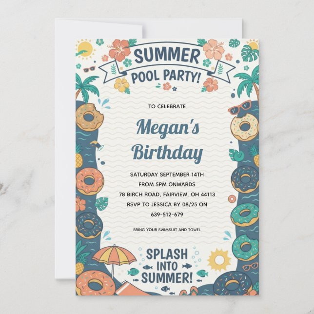 Invitación a la fiesta de piscina de fin de verano (Anverso)