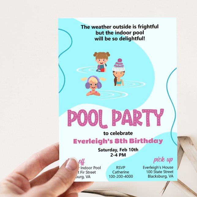 Invitación a la fiesta de Piscina de Invierno Rosa (Subido por el creador)